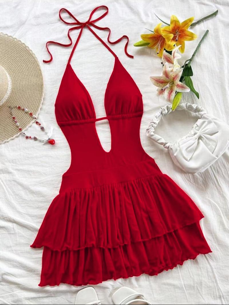 Sexy Backless Party Dress, Slim-Fitting Y2K Style, Women's Cross-Border Fashion, High-Waisted Belted Design, Perfect for Parties