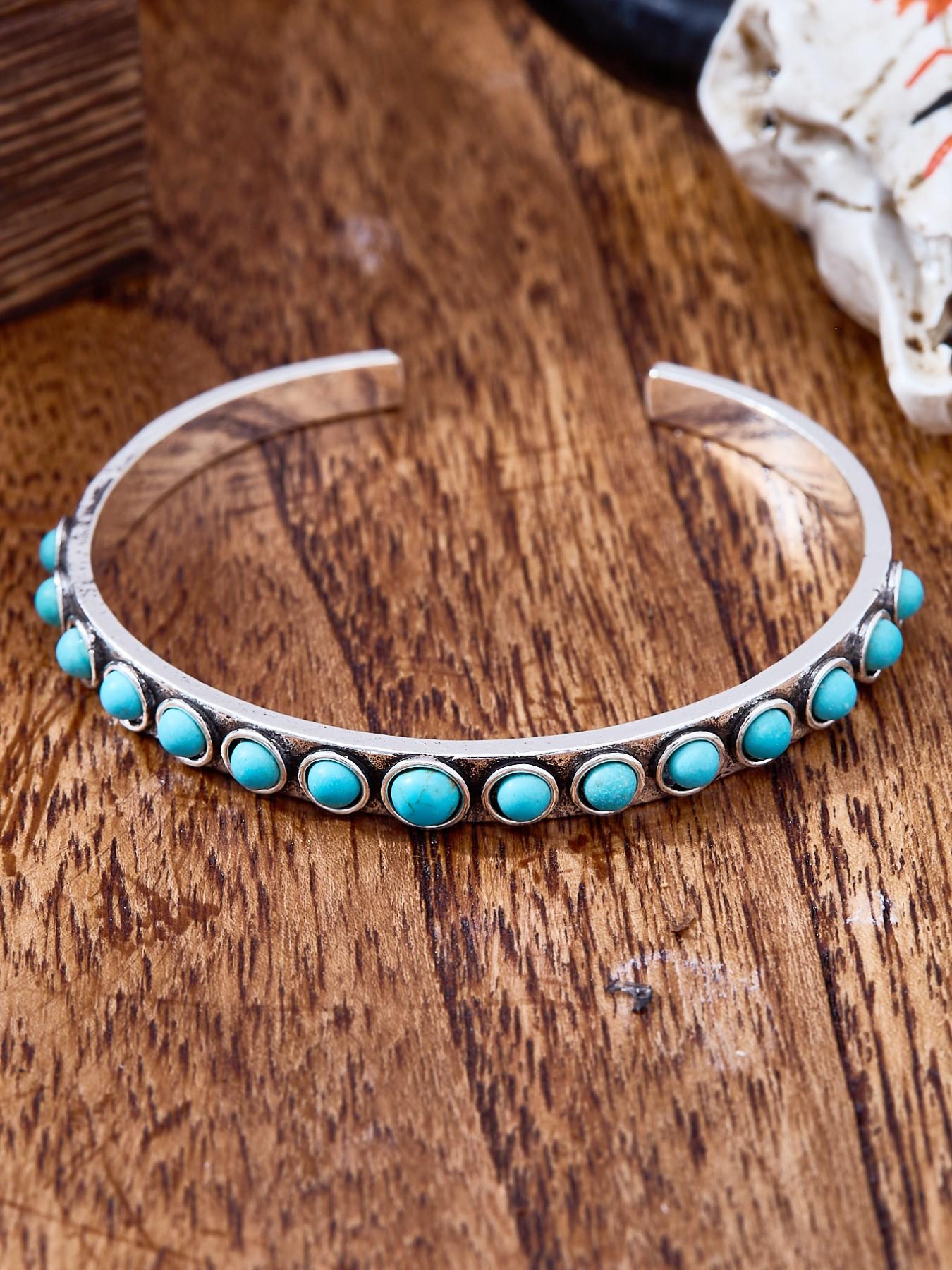 Adjustable Turquoise Decorative Cuff Bracelet for Women, Western Cowgirl Jewelry, Blue Turquoise Jewelry, 1pc Sleeveless Handband