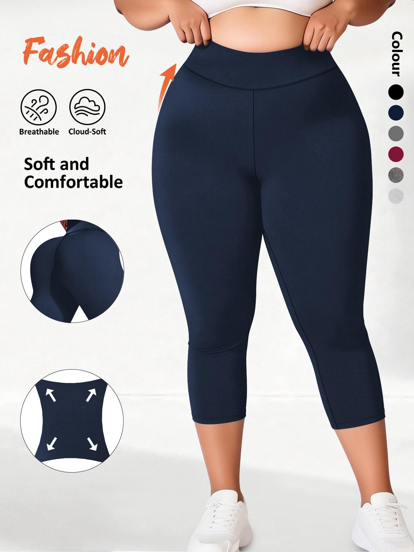 Women's Plus Size High Waist Stretch Capri Leggings, Soft Four-Way Stretch Fabric for Yoga and Everyday Wear, and Available in Multiple Colors, Shaping Leggings