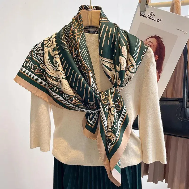 Women's 2023 Luxury Printed Silk Satin Scarf - 90x90cm, 70g, 16 Colors, Plush Lightweight Unisex Scarf Style Rectangle Shawl Handkerchief Foulard for Adult Females, Elegant, Casual, 70 G, Fleece, Daily Wear, Lightweight Plush, 90X90 Cm