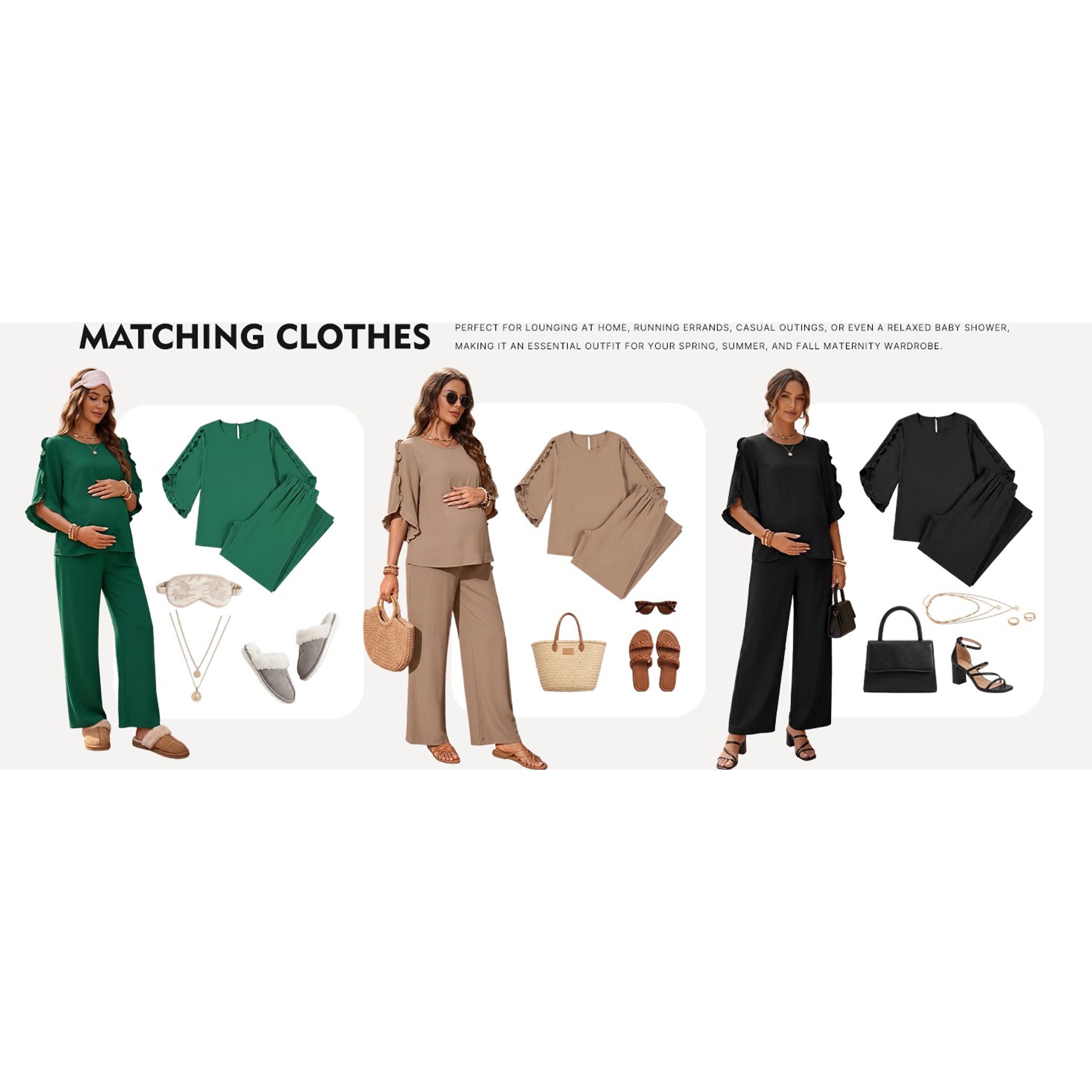 Women's Maternity 3/4 Ruffle Sleeve Two Piece Lounge Set Business Casual Pregnancy Office Outfits with Pockets