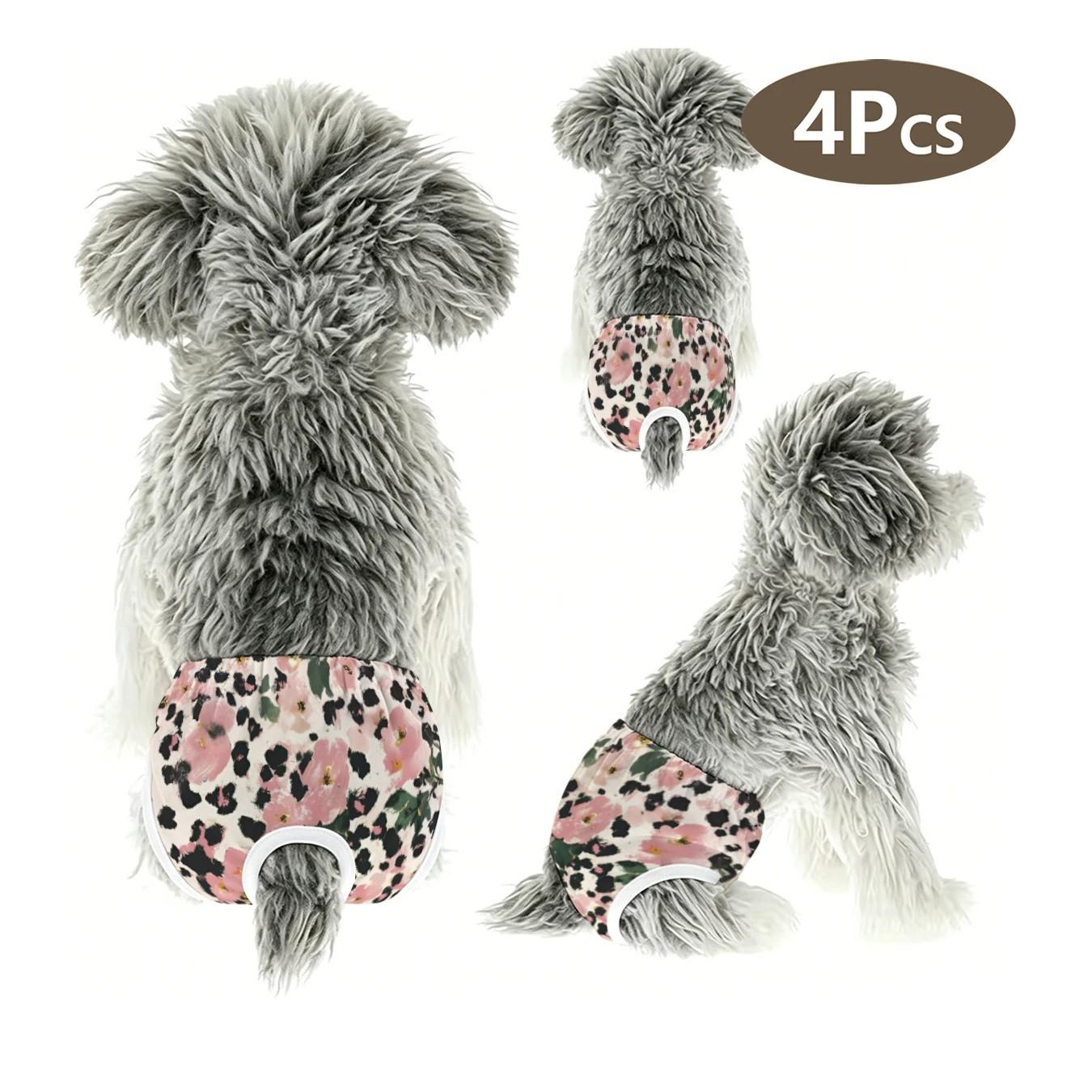 4-Pack Cute Pet Leopard Print Panties, Leopard Pattern, Cherry Blossom Design, Anti-Interference Underwear for Small Dogs and Cats, Ideal for Holidays, Home, Travel
