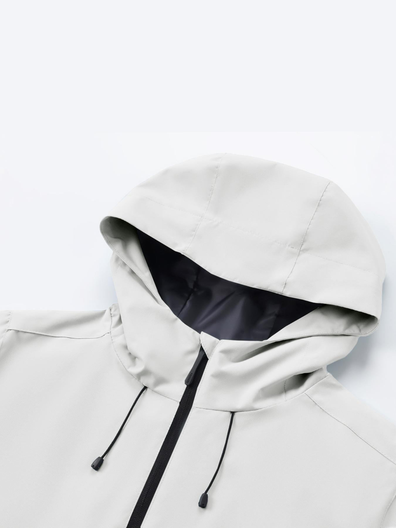 Unisex Plain Waterproof Windproof Drawstring Zip Up Hooded Jacket, Casual Long Sleeve Zipper Pocket Design Outerwear for Outdoor Activities, Men's Clothes for All Seasons, Menswear, Coats