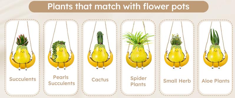 Cute Hanging Plant Pots: Planter Gift for Plant Lover - Swinging Smiley Succulent Ceramic Pot with Drainage Hole for Indoor Outdoor Christmas Gift