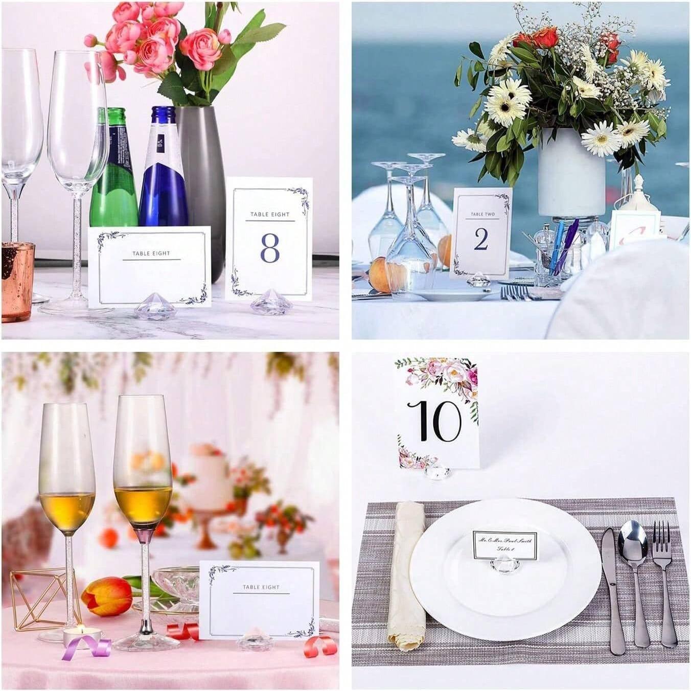 5pcs Diamond Name Card Holders Crystal Seat Markers Wedding Party Decorations, Round Message Cards DIY Jewelry Display Stand