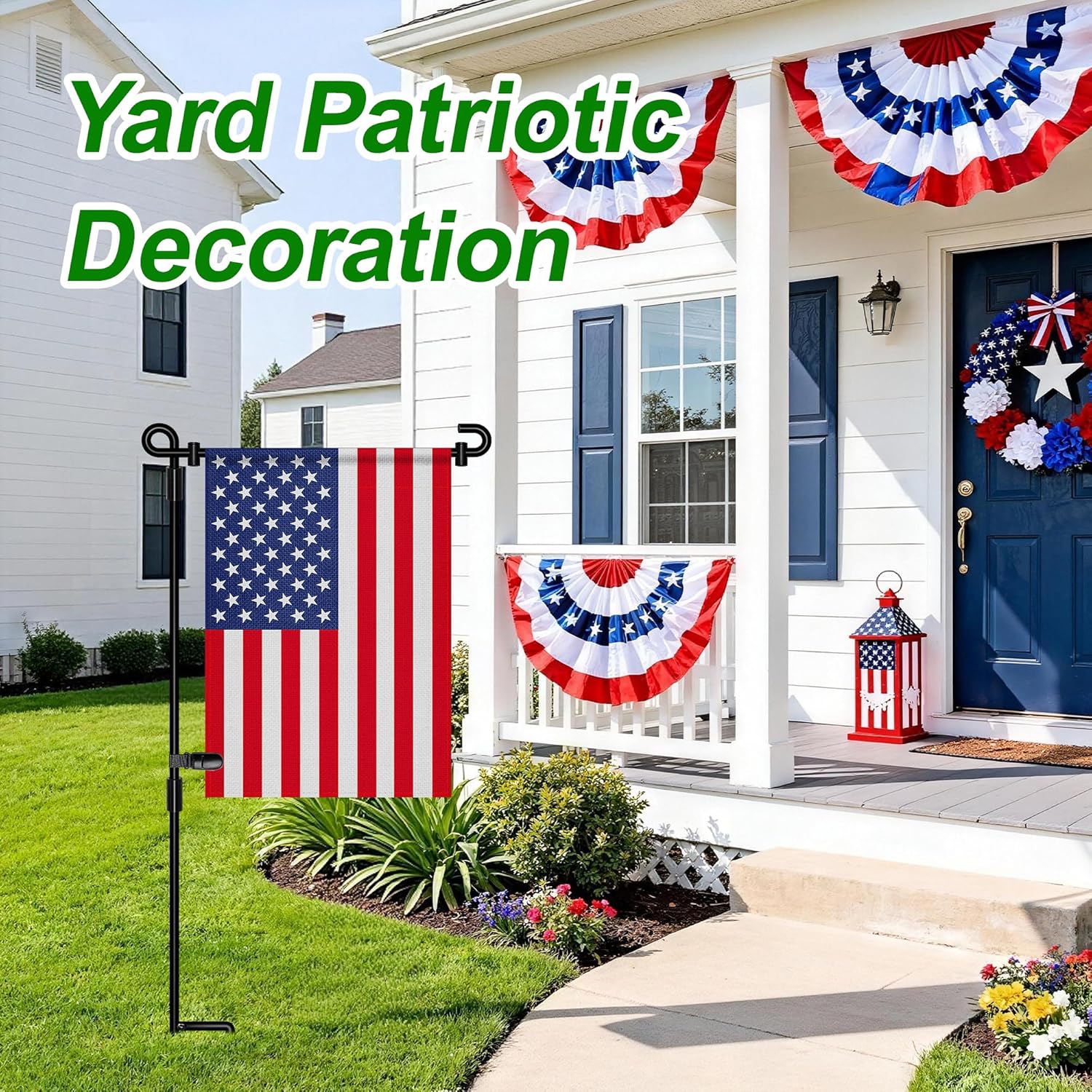 Garden Flag Stand, Garden Flag Holder Pole Metal -Coated Weather-Proof  with Graden Flag Clip and Spring Stoppers Without Flag Garden Decorations