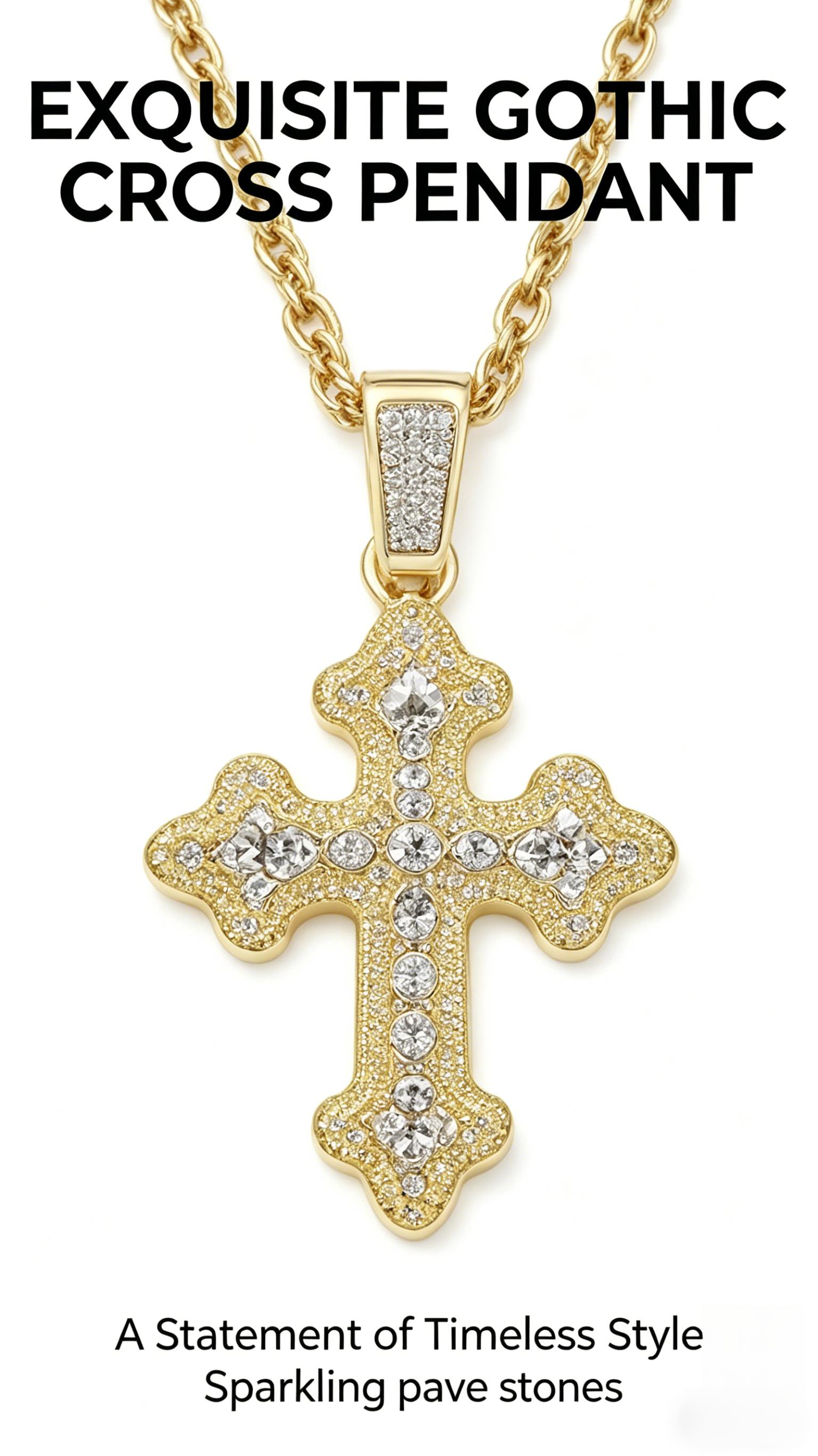 24" Iced Cross Necklace for Men, Hypoallergenic Alloy with Tarnish-Resistant Finish