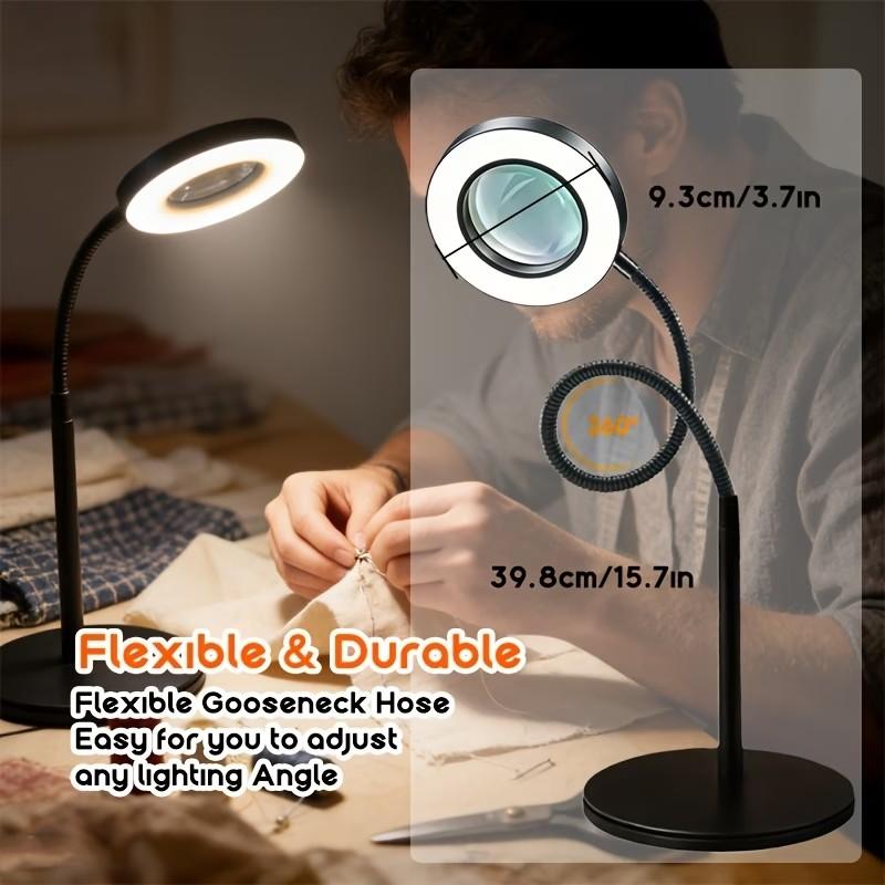 A Magnifying Glass with 5X Magnification And Light, a Desktop Magnifier with Base, 3 Adjustable Lighting Modes, And an LED Lamp Suitable for Working in Bed, Crafting, Repairs, Available in 3 Colors for The Magnifying Desk Lamp
