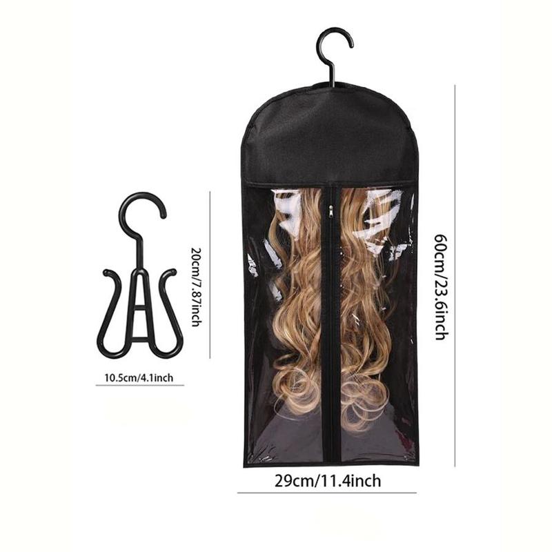 Wig Storage Bag, 5pcs/set Zipper-Closure Transparent Dustproof Wig Storage Bags, Hair Extension Hanger, Wig Tool, Wigs Accessories for Salon & Home Use
