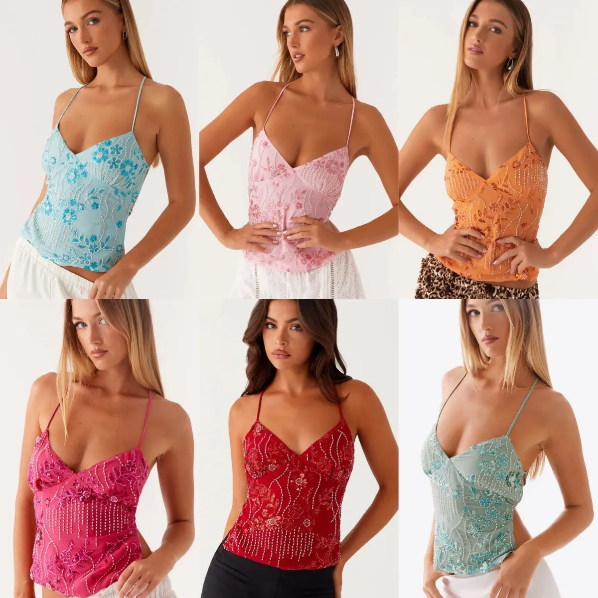 Women's Bright Embroidered Slim Vest Sexy Spice Girl Suspender Top Inside