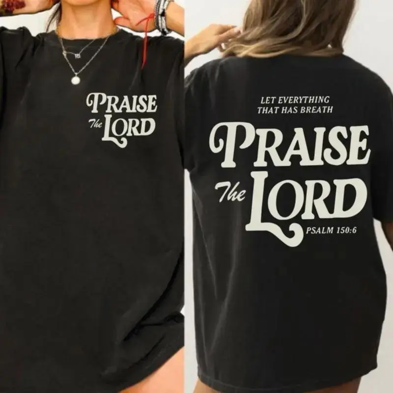 Men's Praise the Lord Double-Sided Christian Cotton T-Shirt - Seamless, Soft, Solid, Loose, Graphics, Smooth Fabric, Casual Faith Top