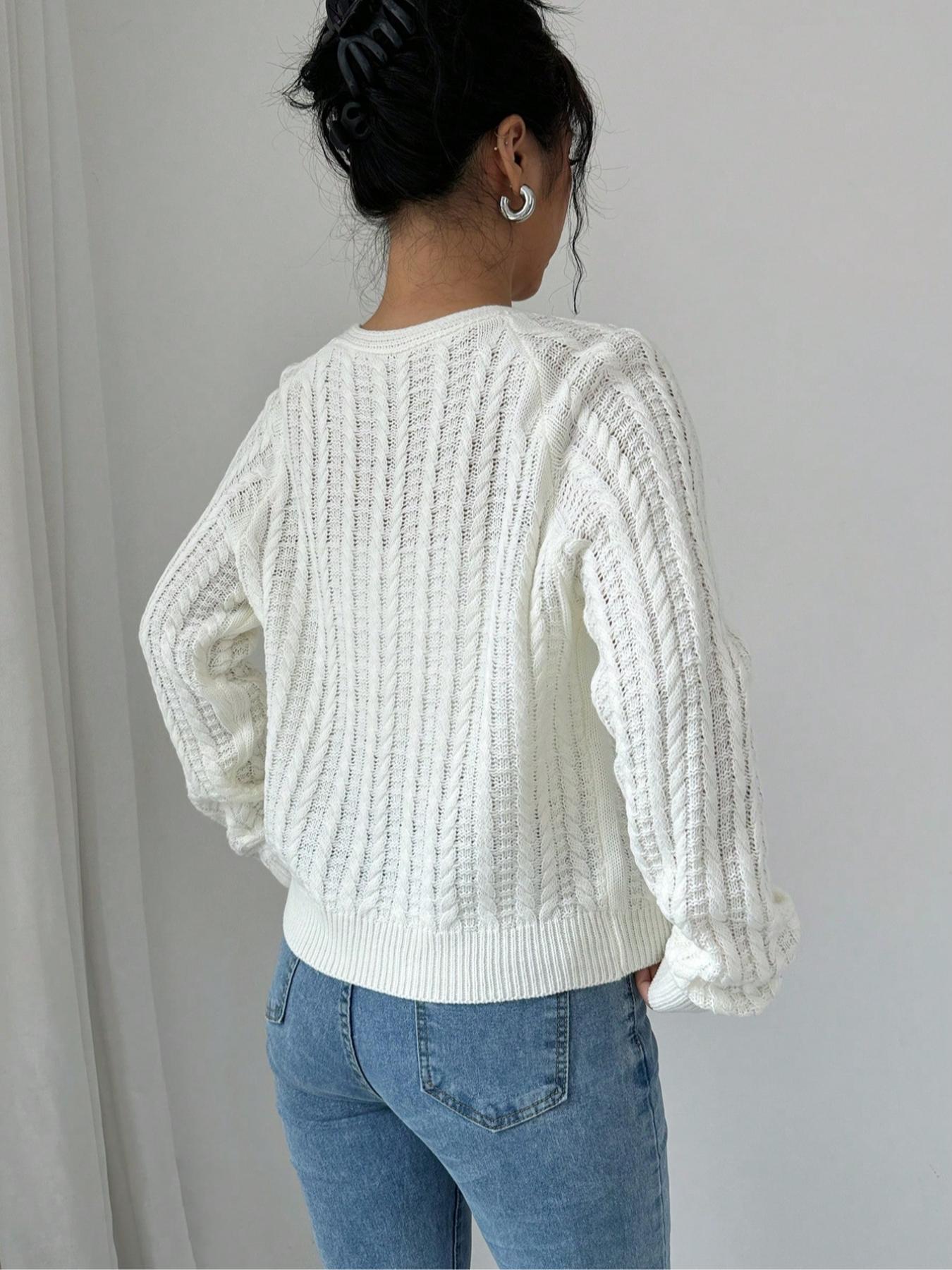 Women's Solid Tie Front Raglan Sleeve Sweater Cardigan, Casual Long Sleeve Cardigan for Spring & Fall, Fashion Women's Knitwear for Daily Wear