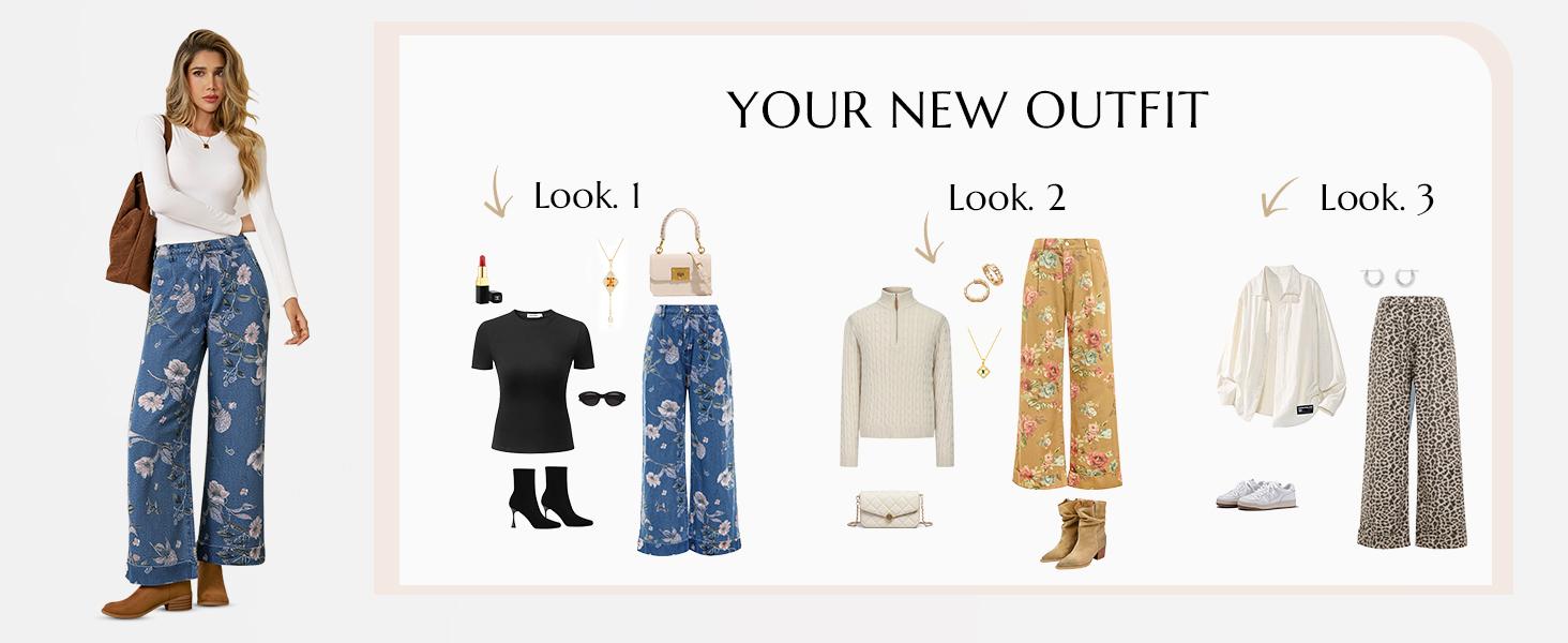 FMEYOA Women's Floral Baggy Wide Leg Jeans Casual High Waisted Boyfriend Vintage Boho Denim Pants with Pockets FMEYOA Women's Floral Baggy Wide Leg Jeans Casual High Waisted Boyfriend Vintage Boho Denim Pants with Pockets