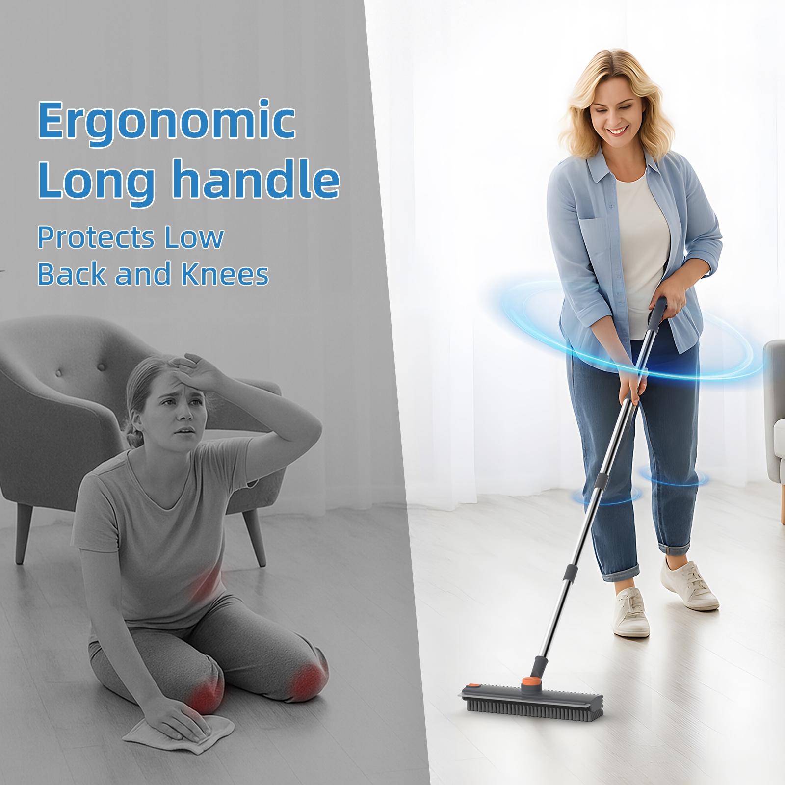 GLUMZRK 3-in-1 Floor Scrub Brush with Long Adjustable Handle, 360° Bristle Brush, Smooth Silicone Squeegee Broom for Concrete, Tile, Deck Cleaning, Grey White Black, Stainless Steel, Glass Compatible GLUMZRK 3-in-1 Floor Scrub Brush with Long Adjustable Handle, 360° Bristle Brush, Smooth Silicone Squeegee Broom for Concrete, Tile, Deck Cleaning, Grey White Black, Stainless Steel, Glass Compatible