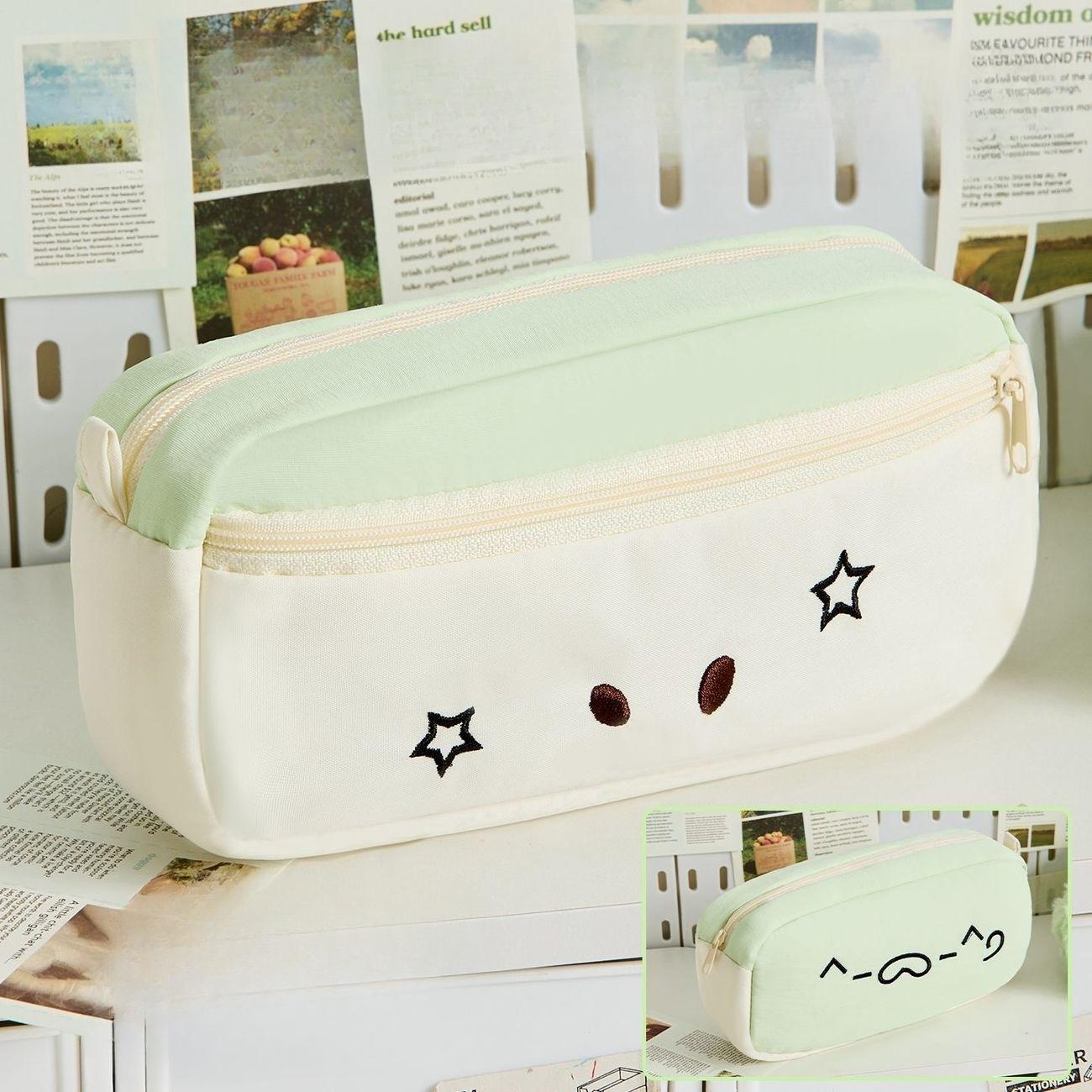 Apple Cat Embroidery Pen Bag, High-Quality Student Stationery Box with Excellent Appearance, Simple and Large Capacity Pencil Box
