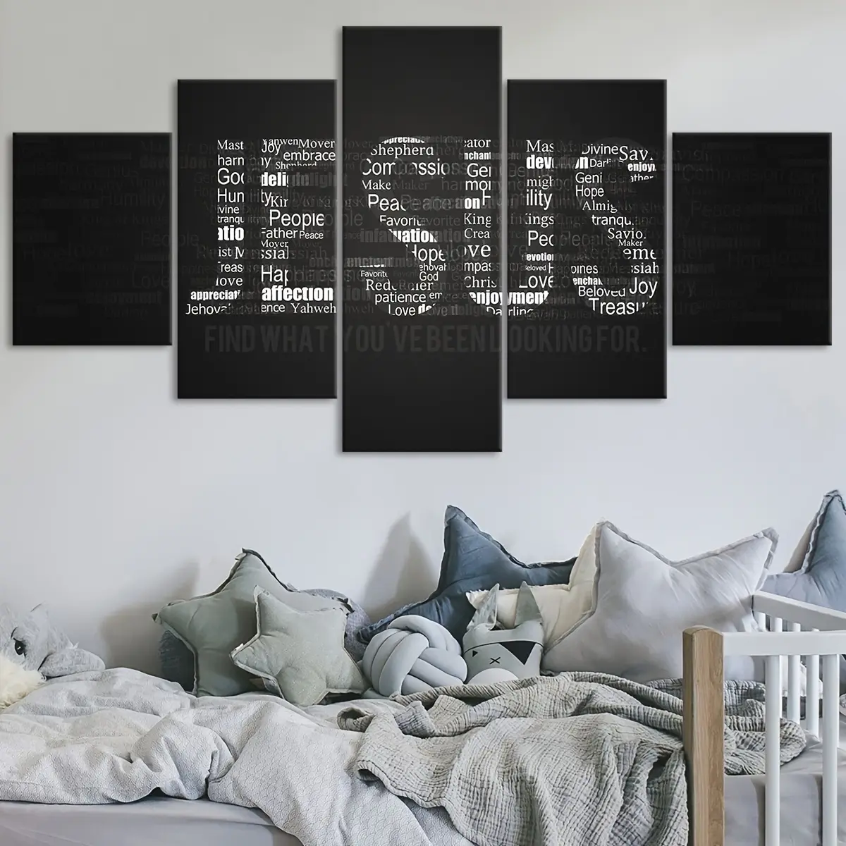 Christian English Letters 5-Piece Framed Canvas Wall Art - Waterproof, Artistic Artwork, Ready-to-Hang - Living Room Home Decor - 1-2 Gift Ideas for Housewarming Christmas