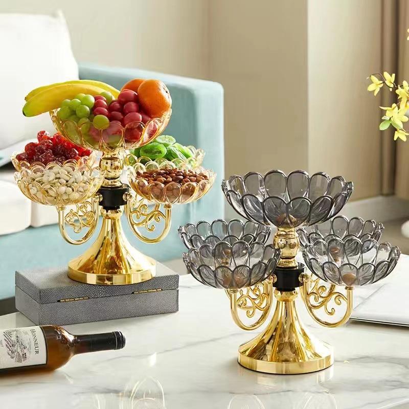 European-style multi-tier rotating fruit tray – a modern, creative, and elegant snack and candy dish for the living room coffee table; perfect for holiday parties, weddings, and home dining table decor.