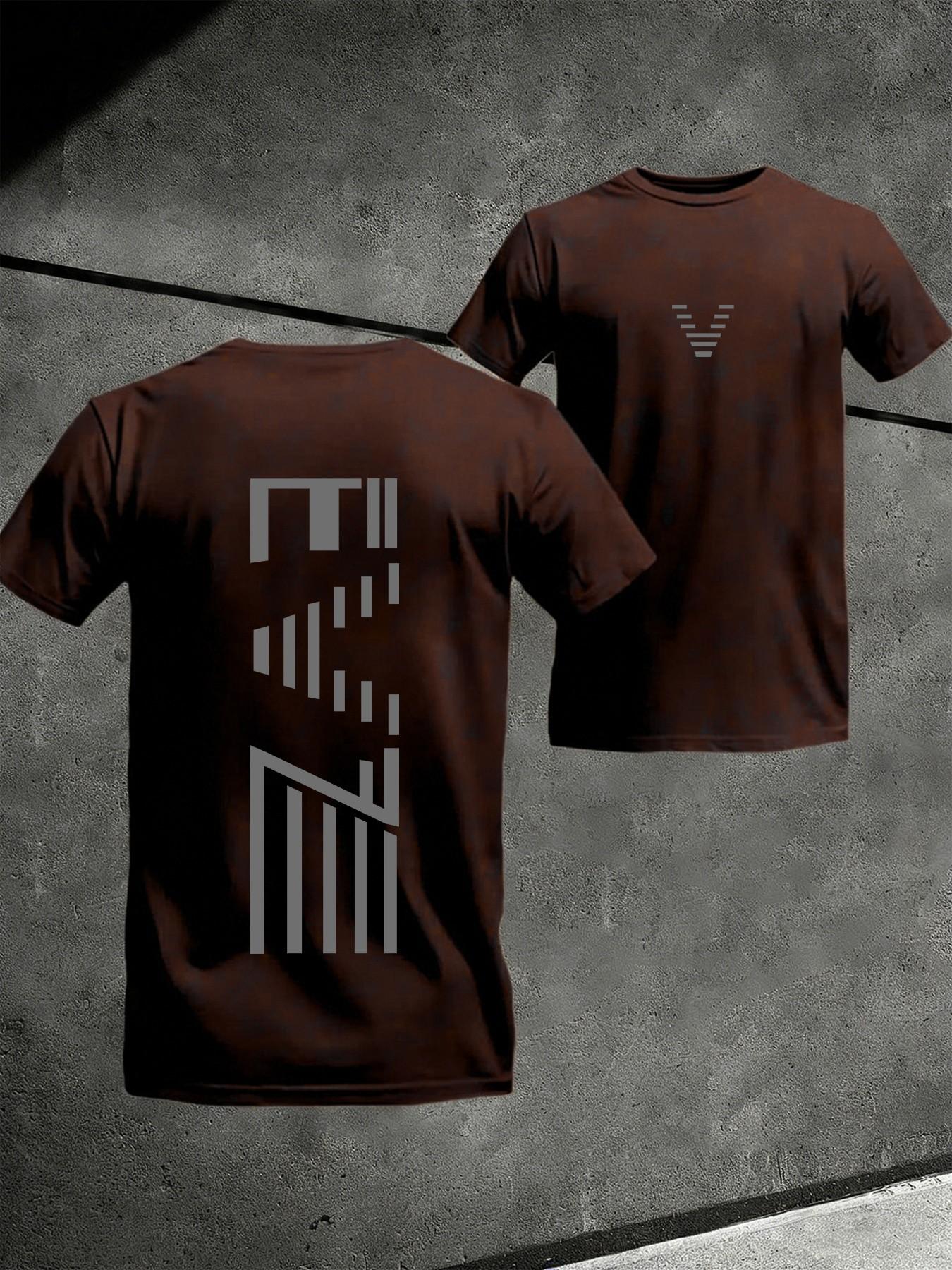 Unisex Gym Training & Outdoor Running Sports T-Shirt, Geometric Letter Line Pattern, Lightweight Breathable Quick-Dry Fabric, All Seasons