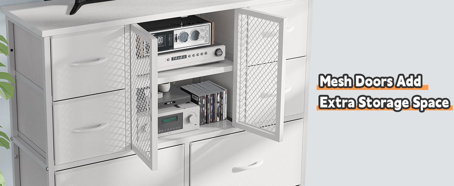 Raybee  Dresser for Bedroom with Mesh Door, with 10 Fabric Drawer ,Metal Frame,Wood Top,for Closet,Entryway,Living Room