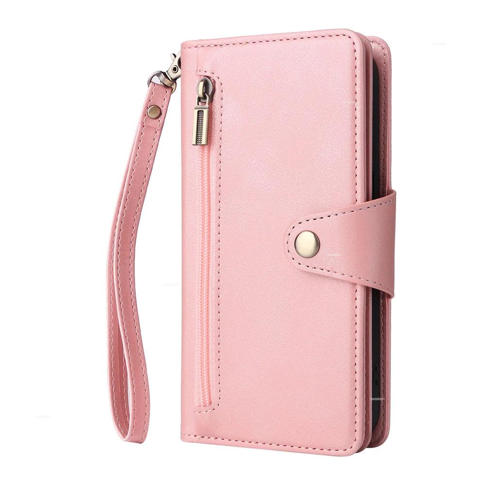 Zipper Wallet Phone Case for IPhone 17 1615 14 13 12 11 Pro Max Mini  Card Slots Strap Leather Cover