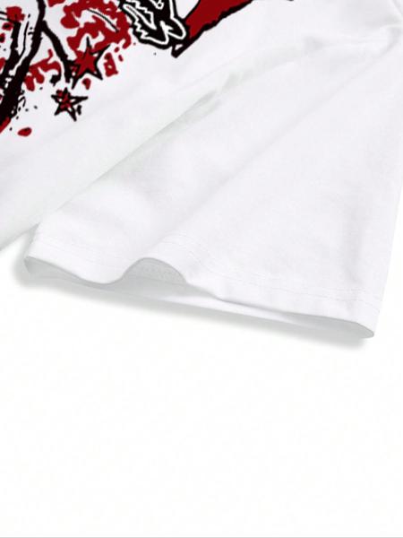 Men's Street Style Short Sleeve Striped Straight Leg Pants Set, Letter & Eye Print, Casual Hip Hop Fashion, Spring & Fall Wear