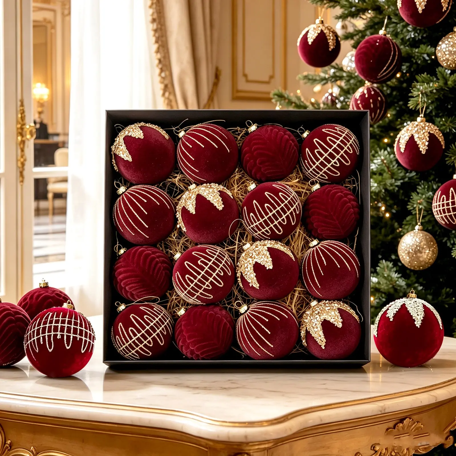 1-Set Velvet Plush Painted Christmas Ornament Balls Set Light Luxury Holiday Style Velvet Texture + Painted Designs + Multi-Piece Set + Tree/Ceiling Hanging Decor for Home Christmas Decor / Tree Decoration / Holiday Atmosphere