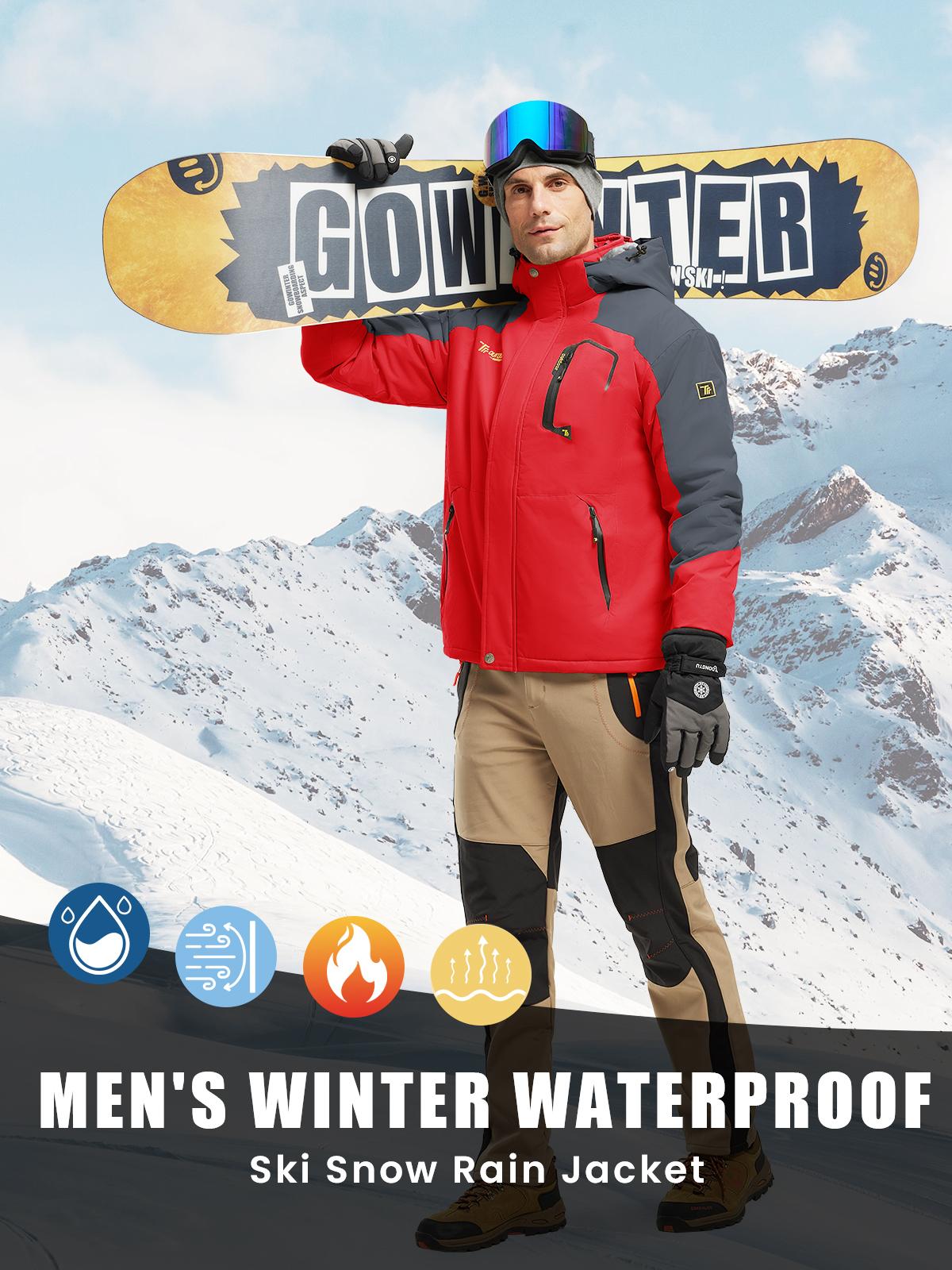 TBMPOY Men's Water Resistant Skiing Windbreaker Hooded Jacket Warm Fleece Coat