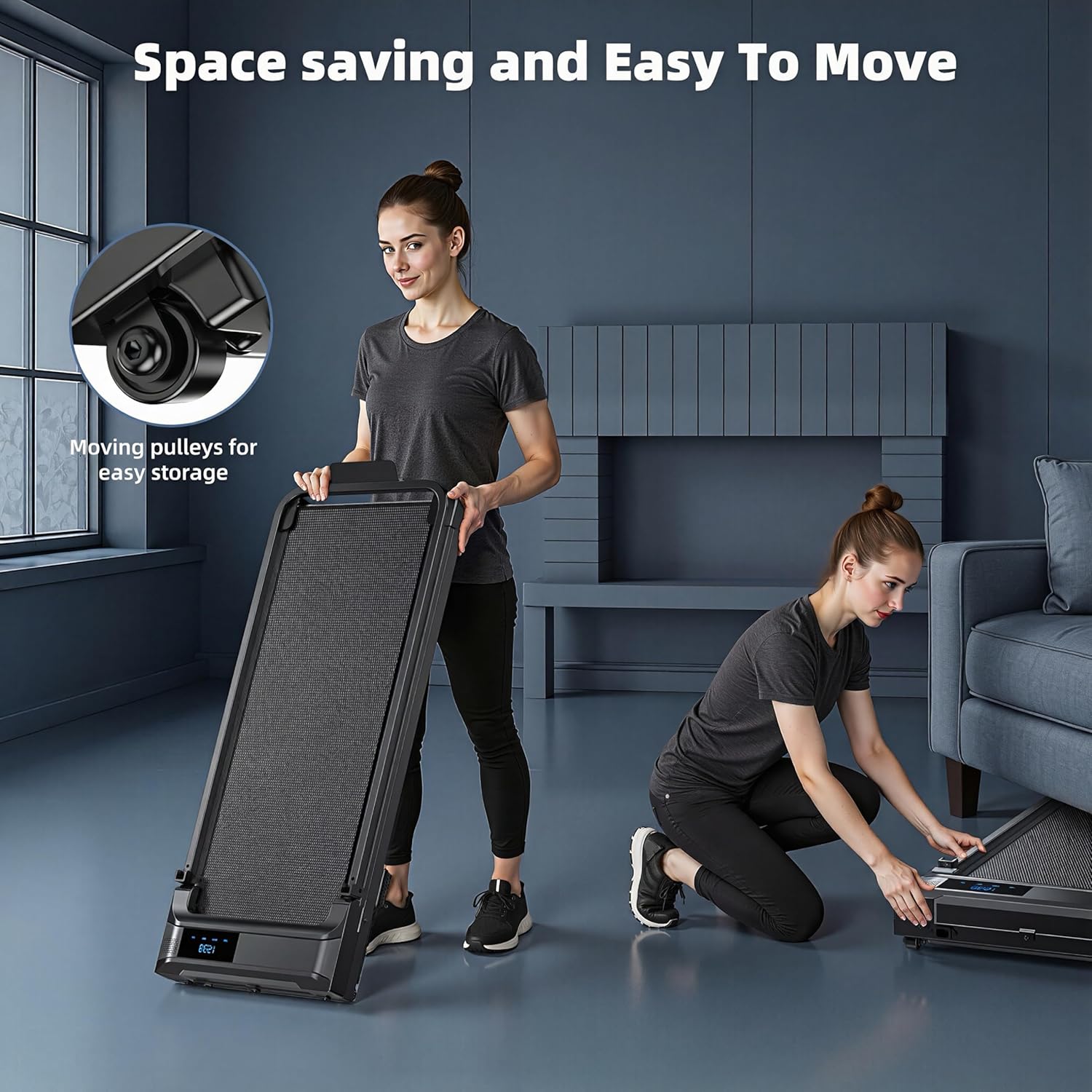 Folding Walking Pad Treadmill with Handlebar - Electric Quiet Compact for Home/Office, 5-Layer Belt Safe, Max Weight 264lbs, Portable Under Desk/Under Bed Small Space Walking Jogging Machine