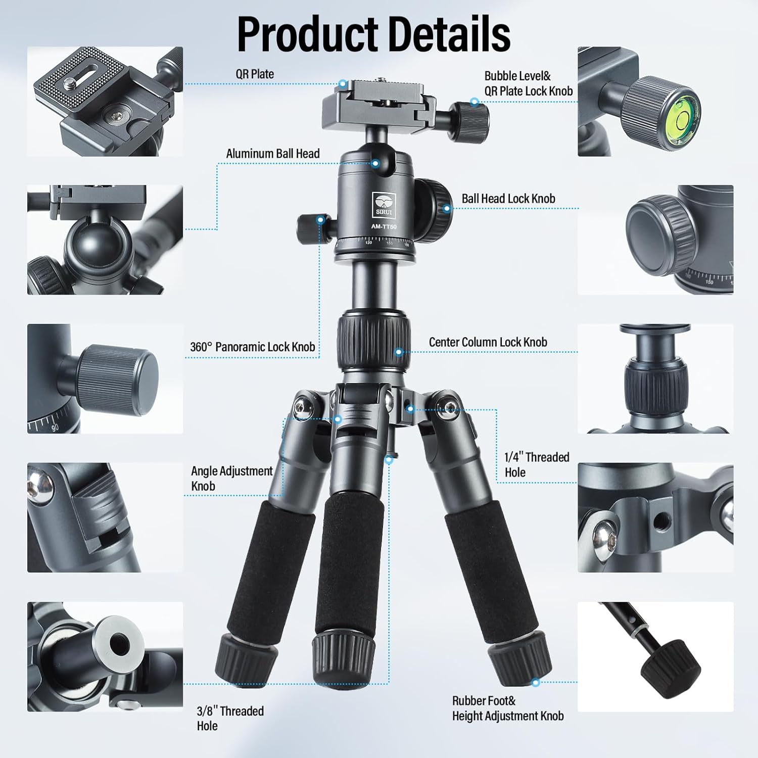 Compact Mini Desktop Tripod, 20" Portable Small Tabletop Tripod Stand with 360? Ball for DSLR, Camera, Phone, up to 17.64lbs, Phone Holder Included, AM-TT50 Compact Mini Desktop Tripod, 20" Portable Small Tabletop Tripod Stand with 360? Ball for DSLR, Camera, Phone, up to 17.64lbs, Phone Holder Included, AM-TT50