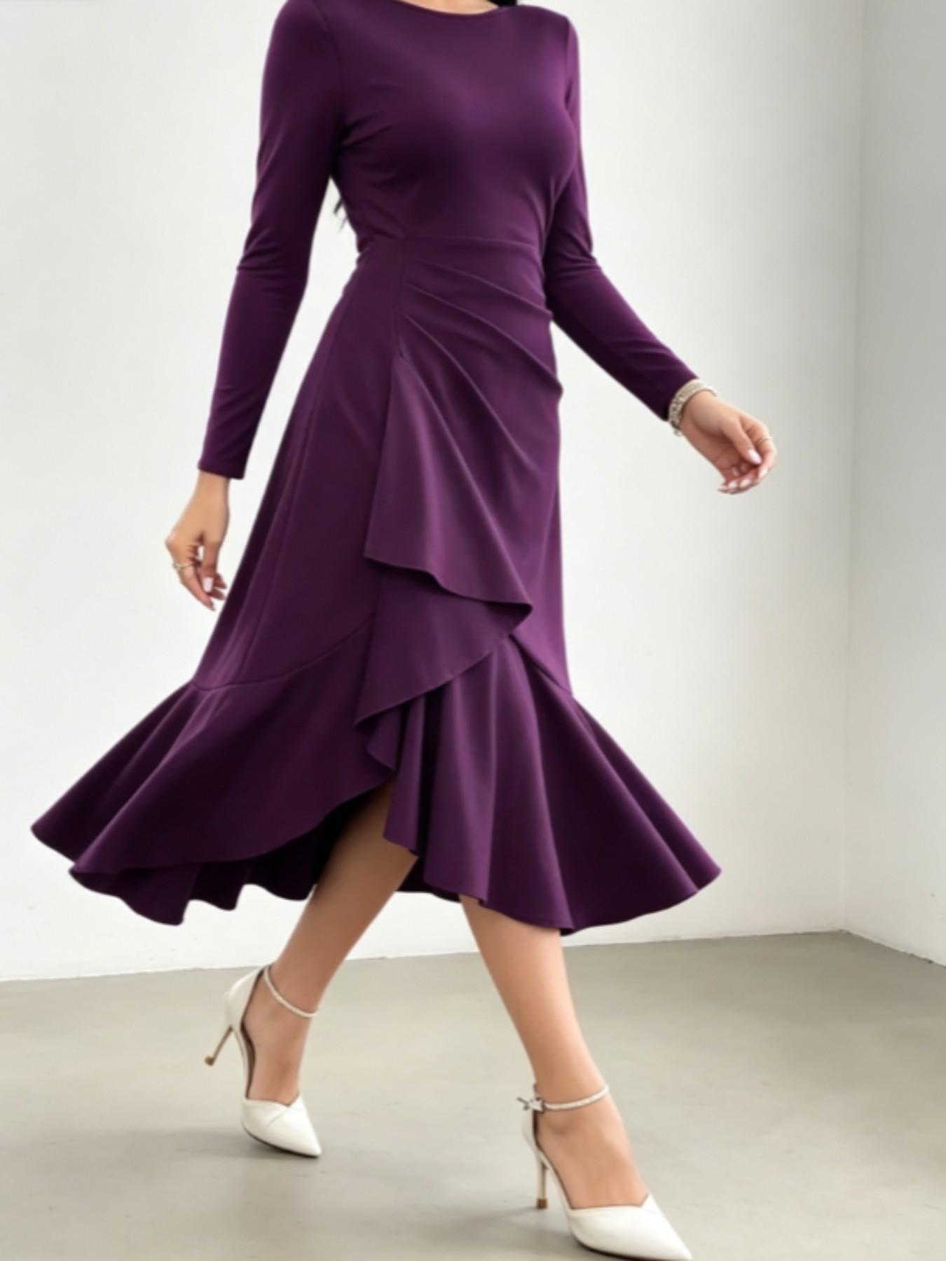 Elegant Long Sleeve Waist-Cinch Formal Evening Gown, Party Dress, Slimming Fish Tail Skirt Design, High-End Fashion Dress for Special Occasions