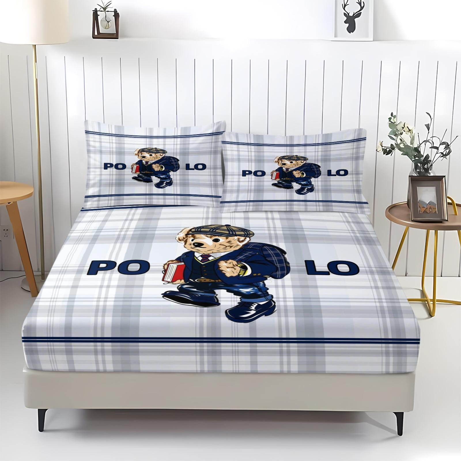 Teddy Bear Pattern Bed Sheet, Comfortable Printed Pattern, Includes 1 Bed Sheet and 2 Pillowcases, Comfortable Bedding, Non slip Dust Cover Suitable for Bedroom and Guest Room, Suitable as a Gift for Children or Adults