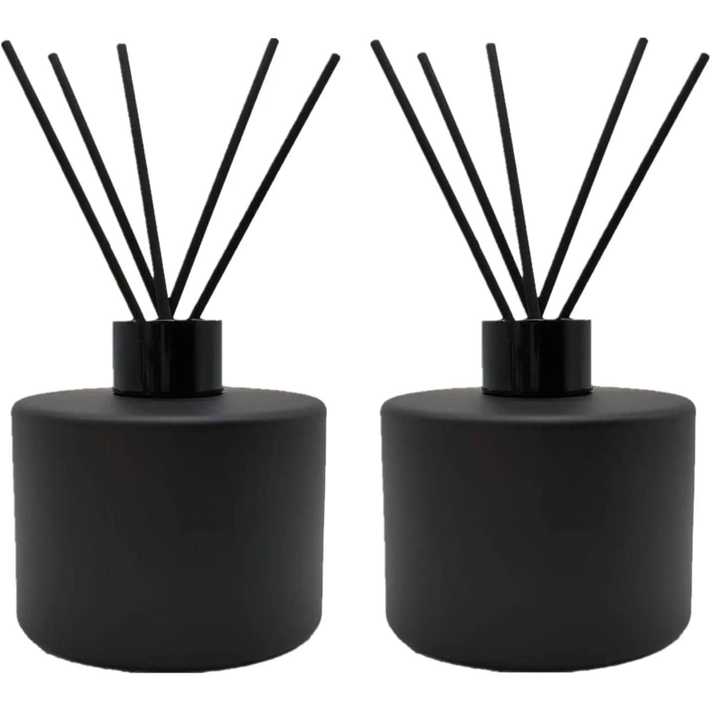 2PCS Glass Diffuser Bottles,200ml/6.7oz Essential Oil Jar,Empty Perfume Container with Black Aromatherapy Sticks Use for DIY Replacement Reed Diffuser (Round Matte Black)