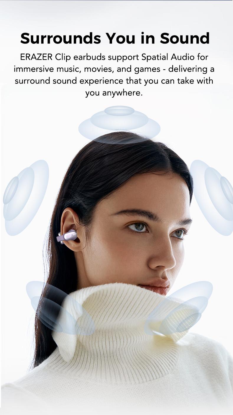 ERAZER XF28 Clip-on Open Ear Translation Wireless Earbuds With APP, Wireless Headphones With Audio-Visual Future Touch Screen, Waterproof Sports Electronic Earphones with Long Endurance,Bluetooth 6.0 Immersive Audio Earphones, for Sports Running Working