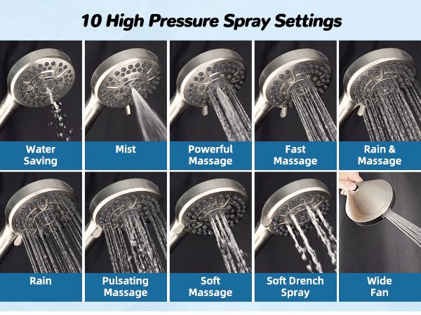 Hibbent Upgraded 13'' Shower Head Combo, High Pressure 5 Spray Rainfall Showerhead, 10 Spray Mode Handheld, All Metal Easy Reach 4-way Diverter with Pause Mode, 71'' Hose and Holder, Brushed Nickel