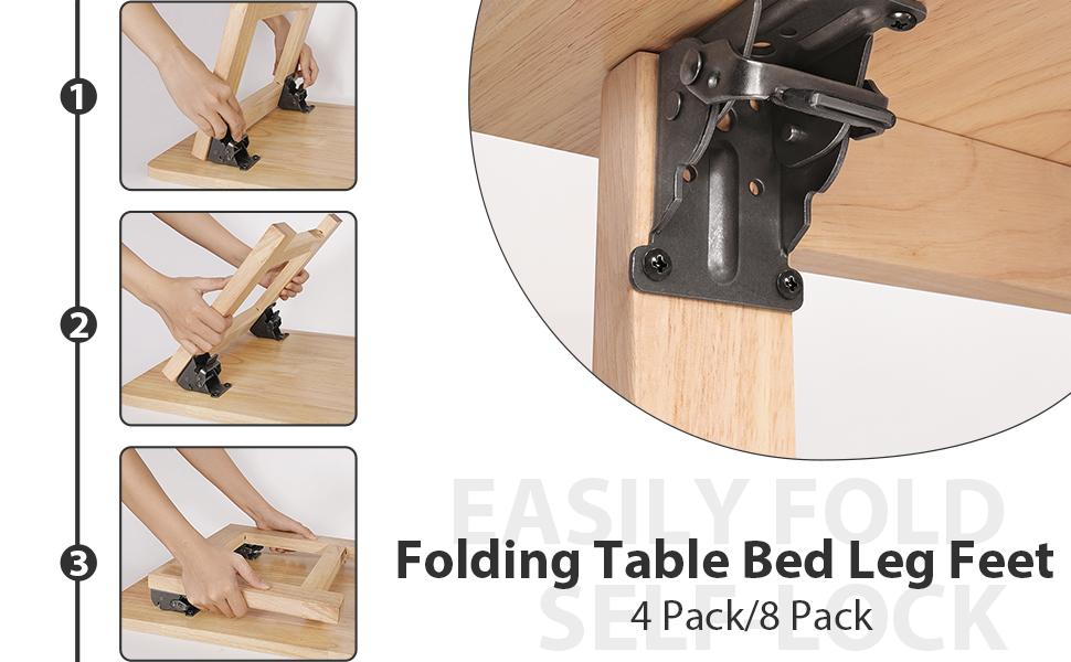 8 Pack Table Leg Folding Brackets Lock Extension Support Bracket Foldable Self Lock Hinges for Table Legs, Bed Leg, Workbench