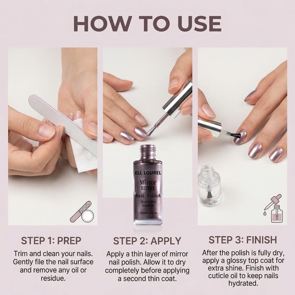 ELLE LOUREL Nails Salon Mirror Smoky Gray Nail Polish, 10ml, Compact Bottle, Portable and Easy to Carry, Quick-Dry Formula, Gentle and Non-Damaging to Nails, 1-2 Coats for Full Saturation, Long-Lasting and Scratch-Resistant, Premium Feel