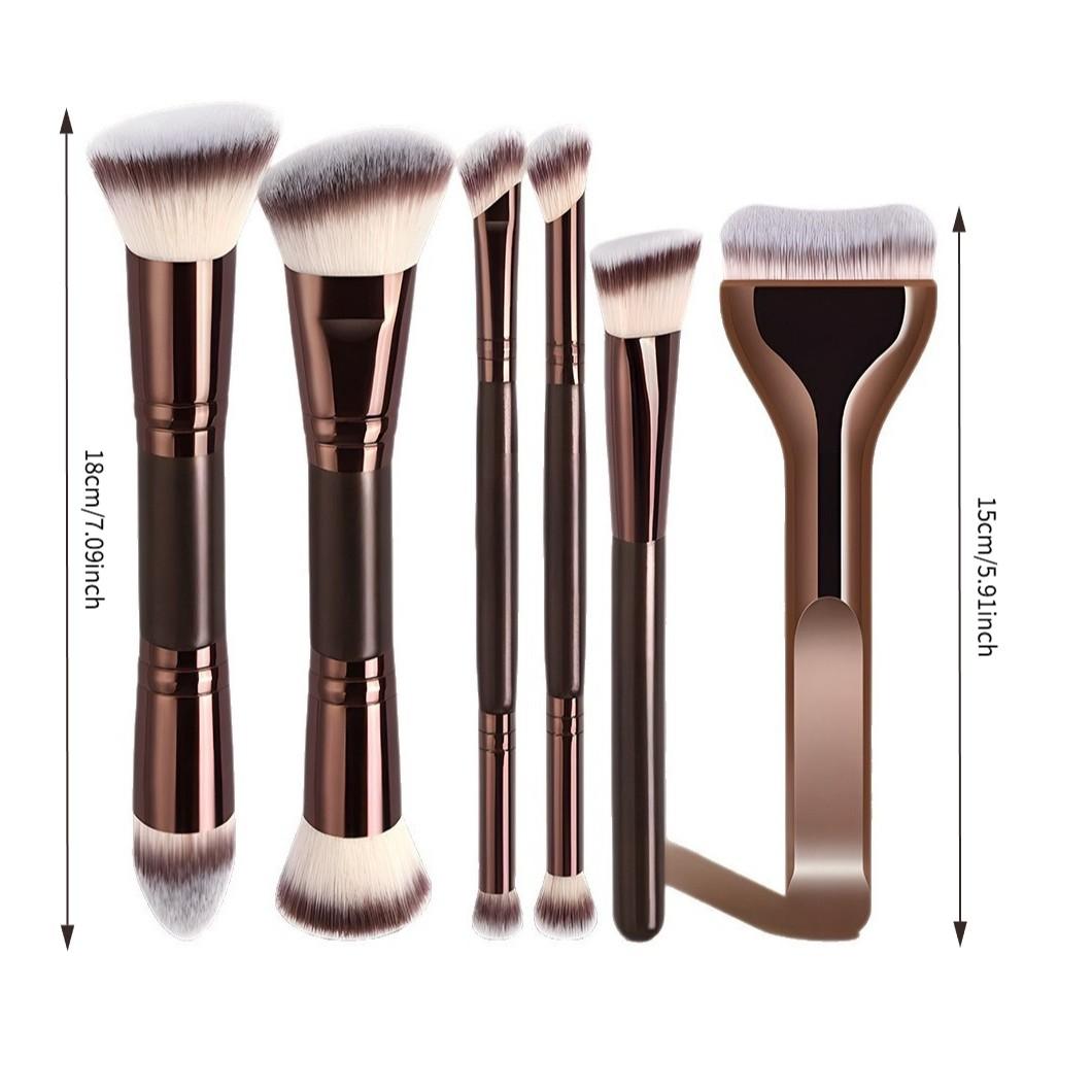 6-Piece Dual-Ended Makeup Brush Set, Cosmetic Brush Set, Two-In-One Multifunctional Foundation Contour Eyeshadow Blush Brushes, Premium Synthetic Hair Beauty Tools