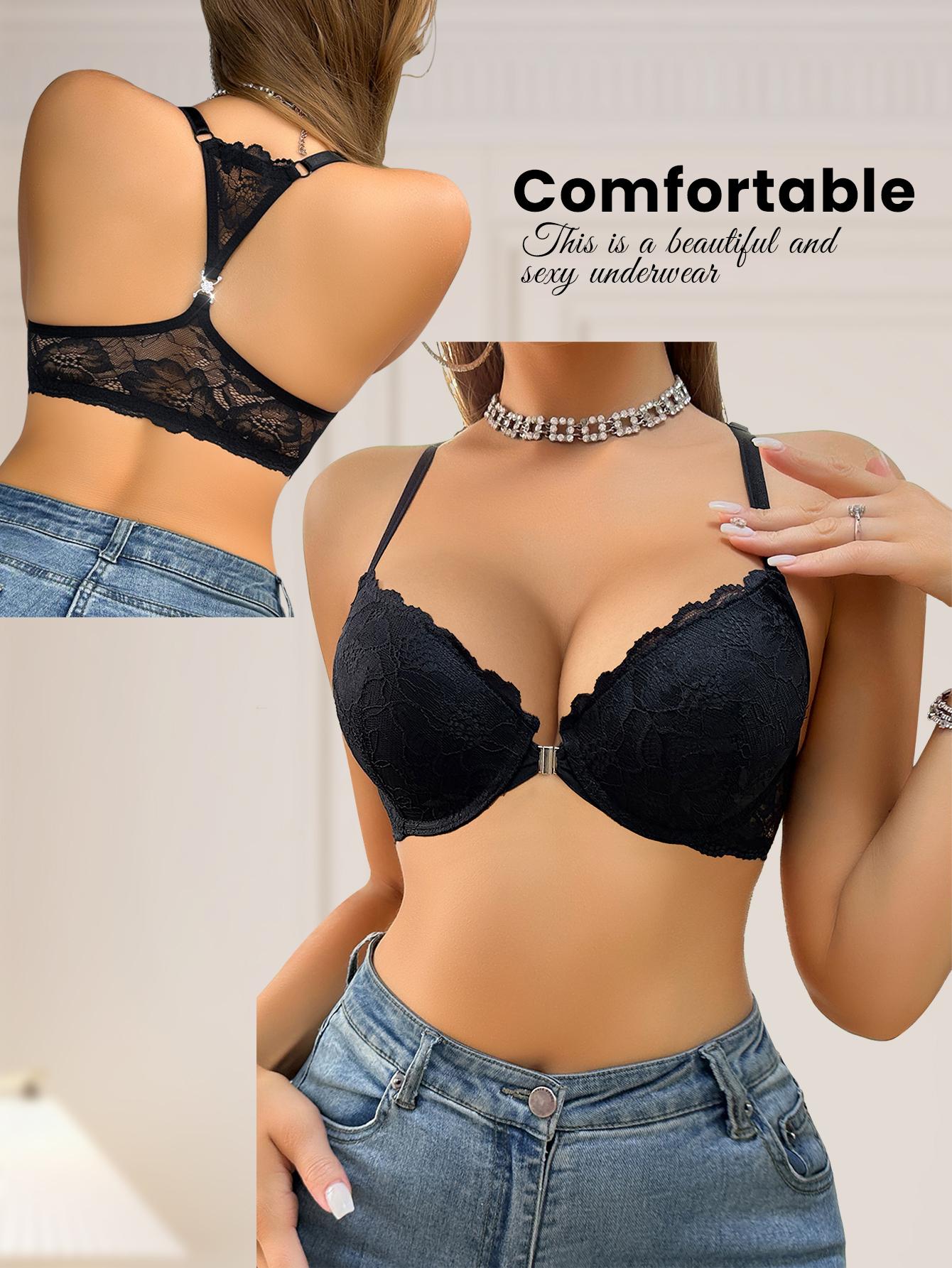 Ecomilky 1/3 Pack Women's Solid Color Front Closure Push-Up Bra, Soft, Comfortable and Breathable Underwire Bra, Excellent Push-Up Effect, Women's Underwear, Underwire Bra, Black Lingerie, Women's Clothing, Elegant Push-Up Bra, Women's Bra