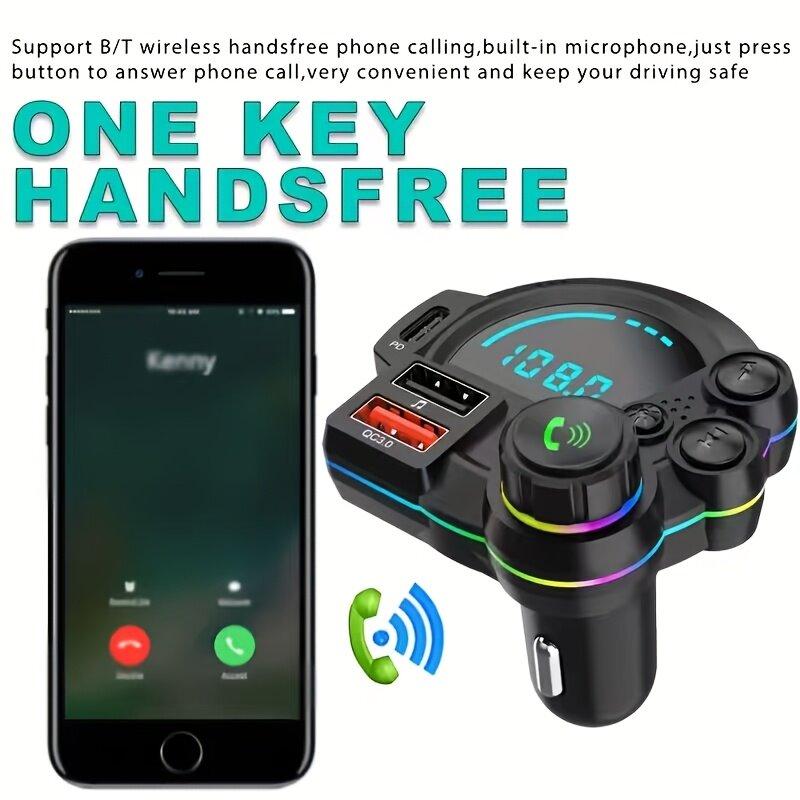 Bluetooth 5.3 Car FM Transmitter, Wireless Radio Adapter with PD 30W & USB Fast Charger, Colorful RGB Light, Hands-free Calling, Bass Music Player for All Cars