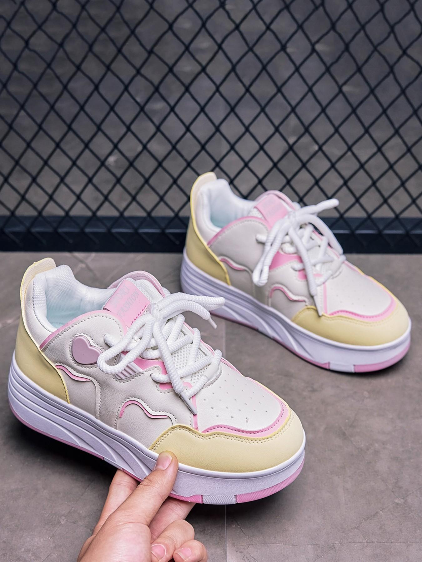 Macaron Sweetheart Roller Skates, Dual-Use Skate Shoes, Cute Heart Decor, Hidden Wheels, Comfortable Walking, All Seasons Casual Style