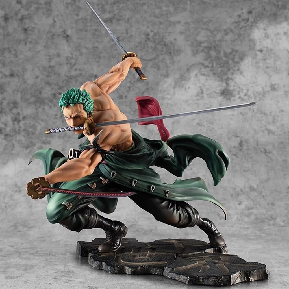 One Piece Roronoa Zoro Figure! Three Sword Style Battle Pose with Muscle Detail，Stunning Zoro Action Figure, Perfect Desk Decor for Otakus，Roronoa Zoro Three Sword Style Statue