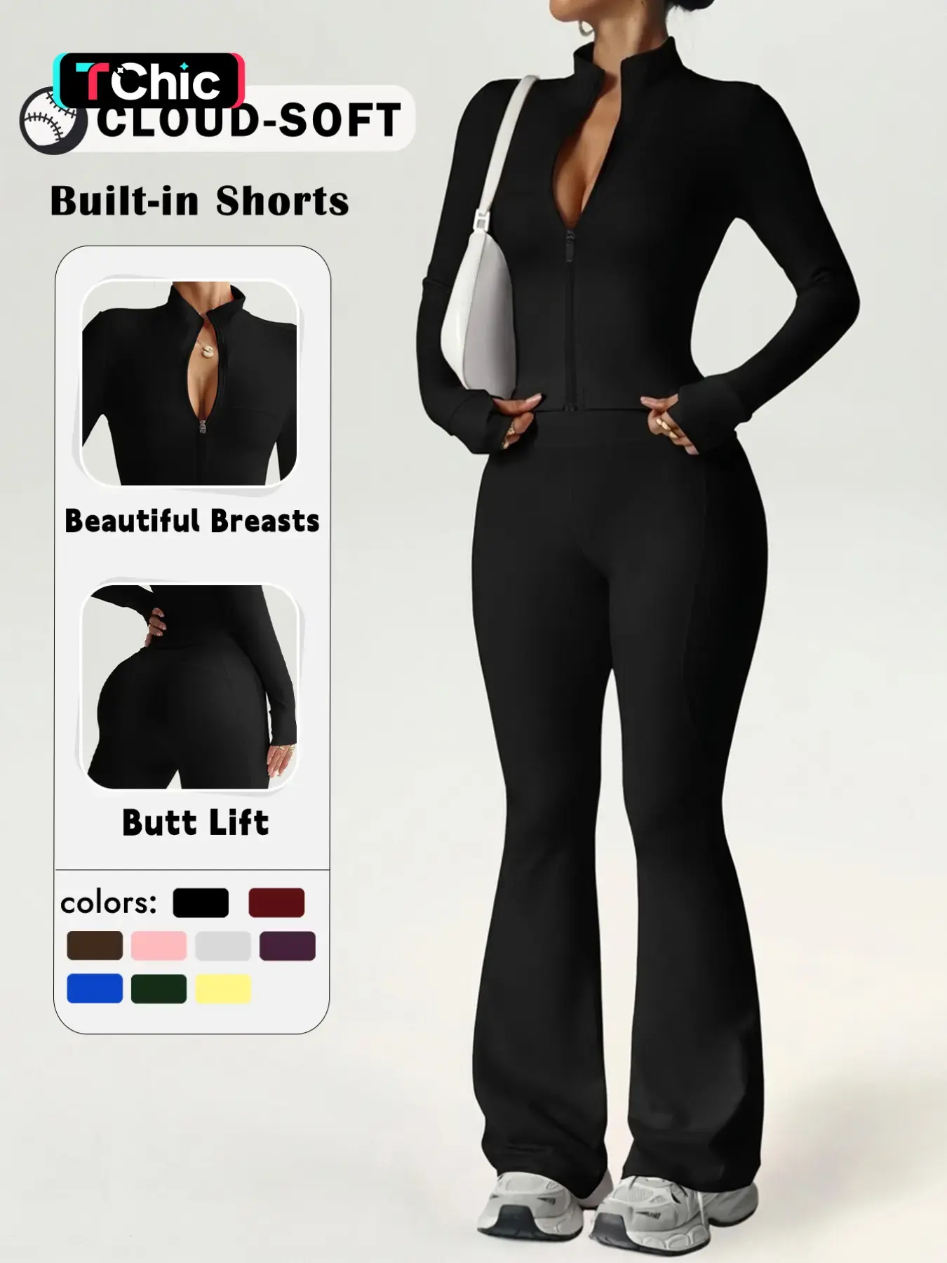 【Black Friday】Women’s Sporty Two-Piece Activewear Set, High-Waist Flare Yoga Pants and Zip-Up Long Sleeve Top, Soft Breathable Workout Outfit for Gym, Yoga and Everyday Wear