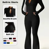 【Black Friday】Women’s Sporty Two-Piece Activewear Set, High-Waist Flare Yoga Pants and Zip-Up Long Sleeve Top, Soft Breathable Workout Outfit for Gym, Yoga and Everyday Wear