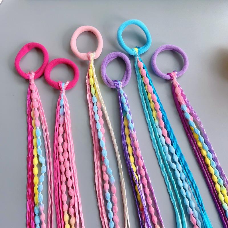 6PCS Pack Girls Hair Accessories Multi-color Wig Braided Hair Ties Sweet Cool Boxing Braids Elastic Bands High Ponytail Bean Braids Hair Rope Hair Accessories Hair Ties