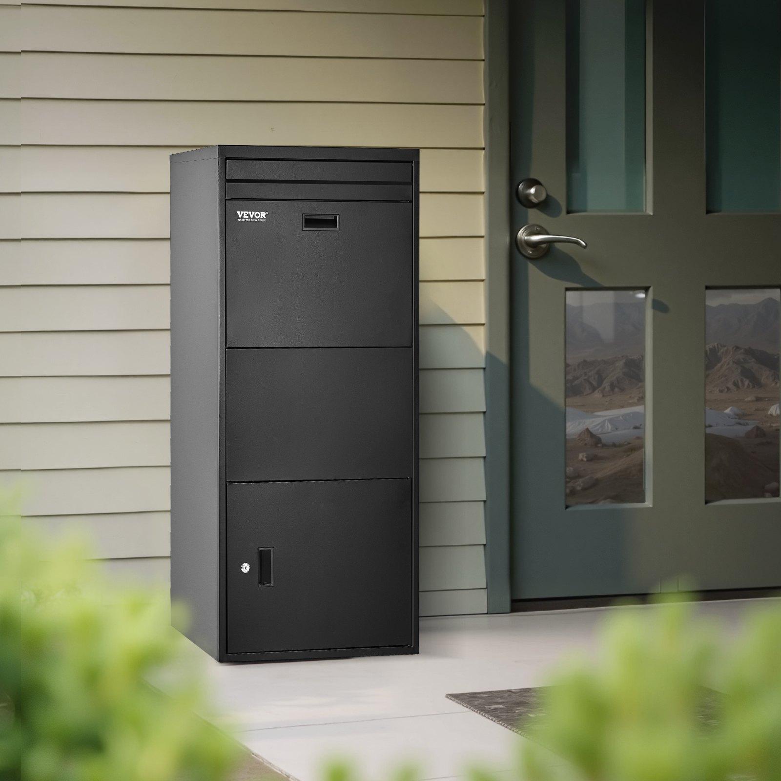 VEVOR Package Delivery Boxes for Outside, 47.2 in Mailbox for Parcel with Lock, Galvanized Steel Package Drop Box with Anti-Theft Design, Weather-Resistant Package Mailbox for Home and Office, Black