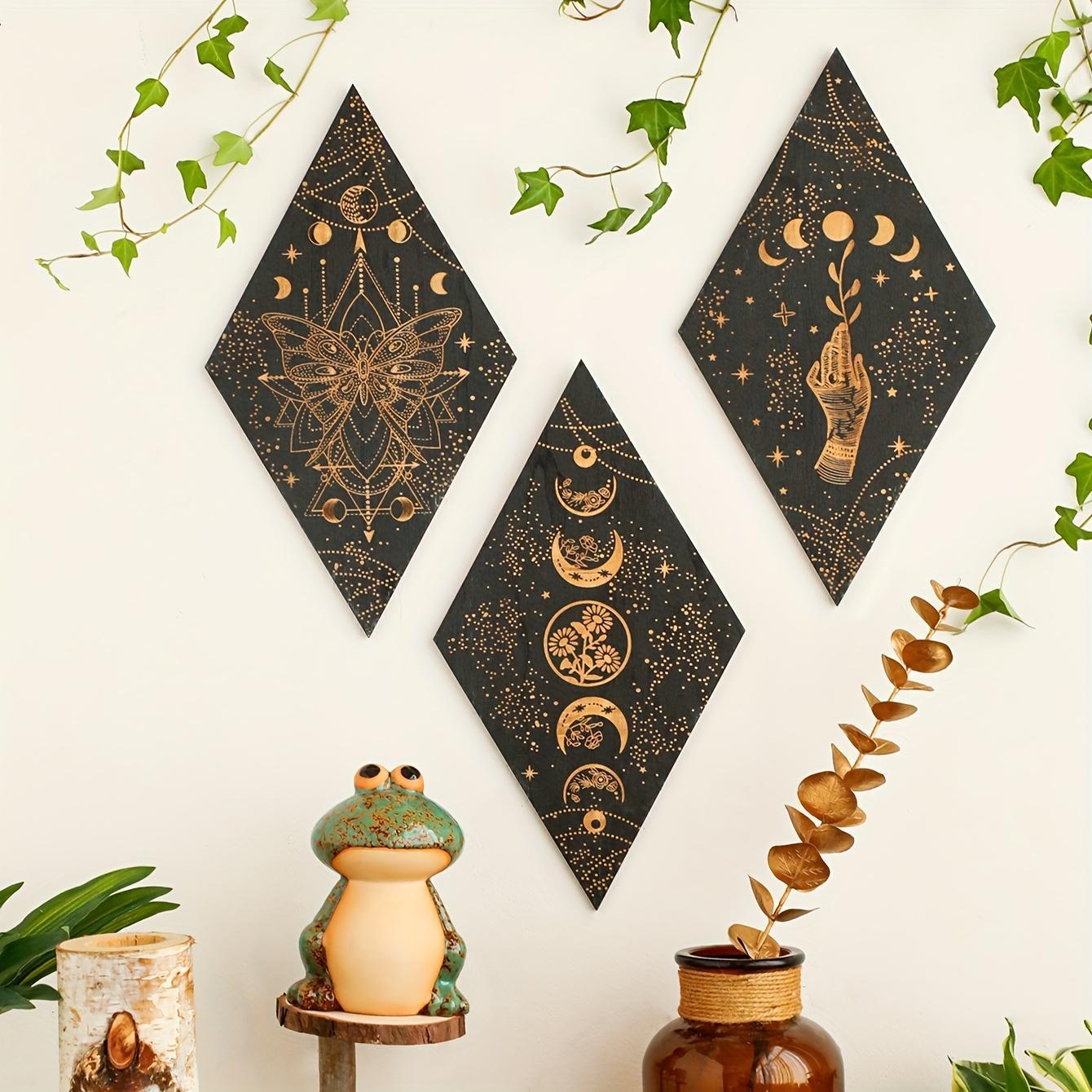 Wooden Butterfly & Moon & Star Pattern Wall Art, 3 Counts Boho Style Wall Decor, Wall Hanging Decor for Home Living Room Bedroom