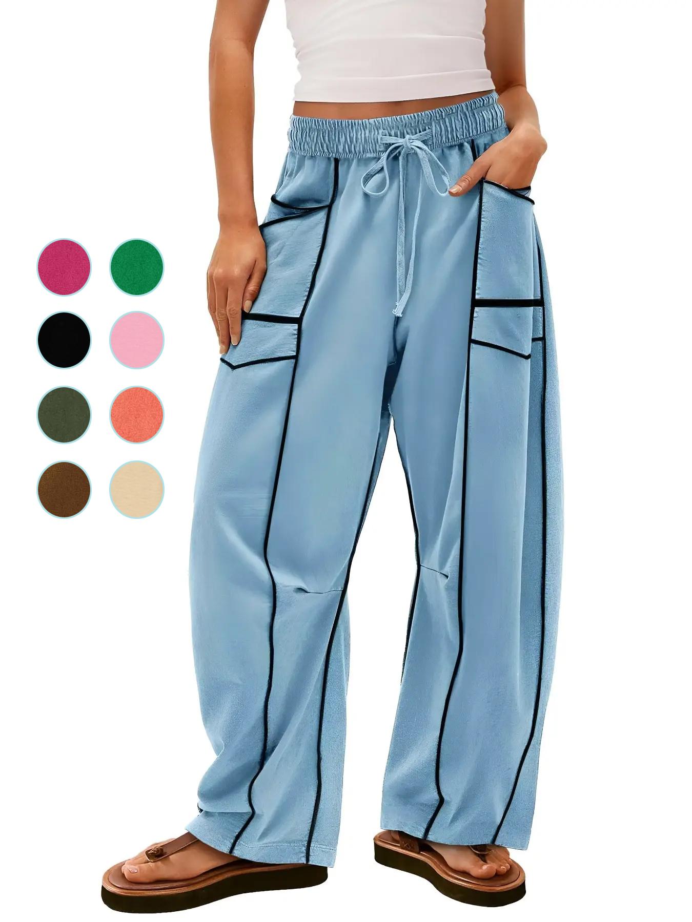 Women's Style Loose Wide Leg Casual Sports Drawstring High Waist Long Pants, Comfortable and Stylish Women's Clothing