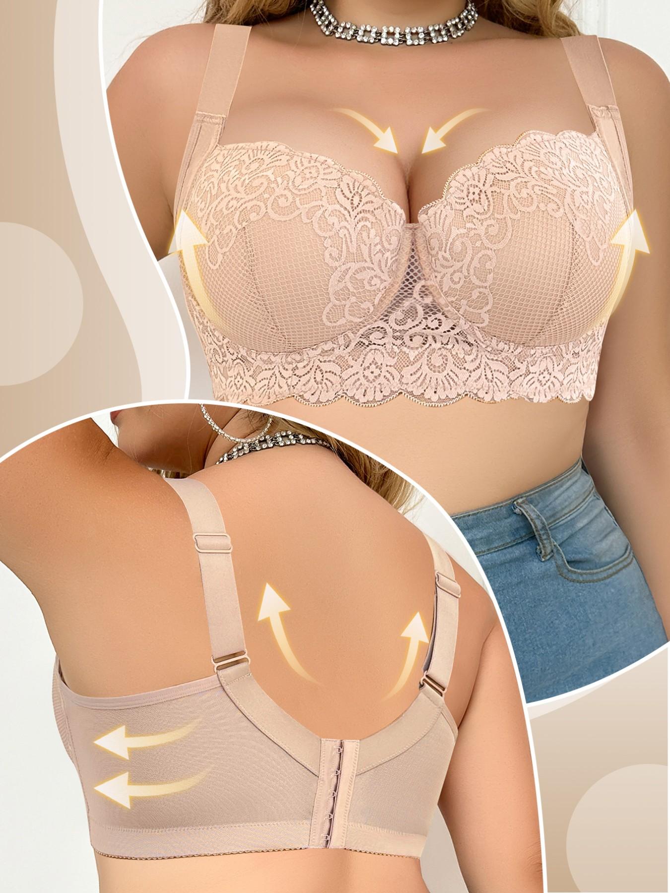 2PCS Plus Size Lace Push-Up Bra Set - Underwire Support Anti-Sagging, Wide Straps For Back Bulge Smoothing, Side Panel Lifting & Shaping, Breathable Comfort, Adjustable Straps, Ideal For Everyday Wear & Special Occasions