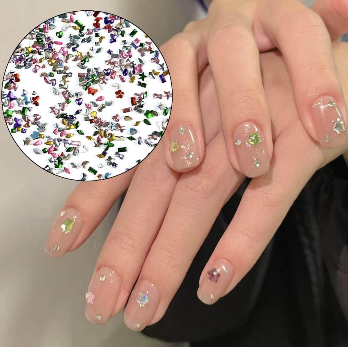 3000PCS Irregular Mini Flatback Rhinestones Nail Charms Multiple Styles Colorful Butterfly Moon Flowers Heart Resin Nail Gems DIY Sweet Wind Nails, Rhinestone Decorated Butterfly