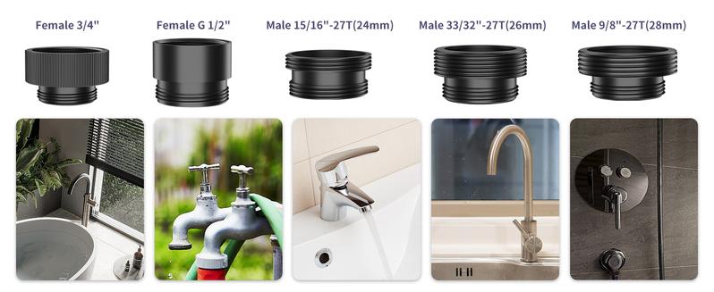 Sink Hose Attachment for Faucet with 5 Adapters, Tub Faucet Sprayer Attachment, 3 Spray Modes Shower Head with ON/OFF Button, Filtered Shower Sprayer Attachment for Tub Faucet